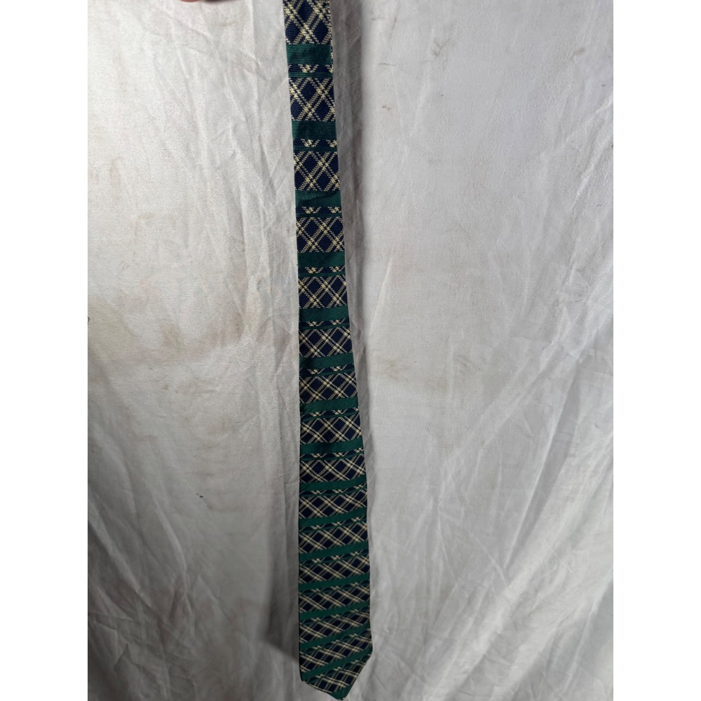 Tommy Hilfiger Mens‎ Green Navy Gold Plaid Italian Silk Necktie Made in USA